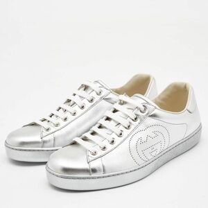 Gucci Silver Leather Ace Low Top Sneakers